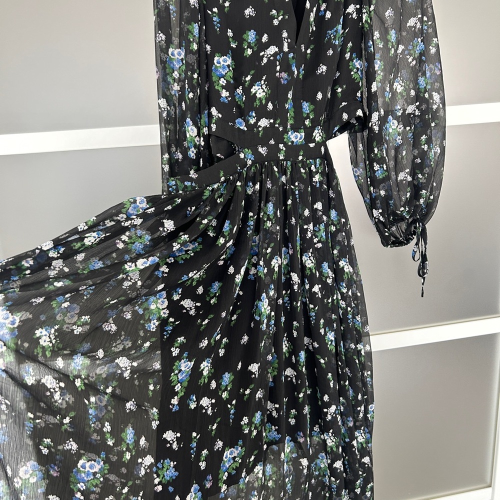 Maje Sheer Black (cut out )Dress with Blue Floral Pattern - Picture 8 of 14